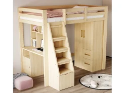 Guarda-roupa infantil de 2 portas com 2 gavetas e compartimentos de arrumação - 70 x 45 x 135 cm - madeira - natural