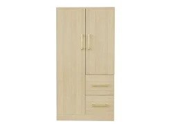 Guarda-roupa infantil de 2 portas com 2 gavetas e compartimentos de arrumação - 70 x 45 x 135 cm - madeira - natural
