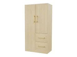 Guarda-roupa infantil de 2 portas com 2 gavetas e compartimentos de arrumação - 70 x 45 x 135 cm - madeira - natural