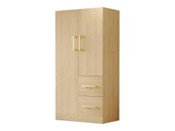 Guarda-roupa infantil de 2 portas com 2 gavetas e compartimentos de arrumação - 70 x 45 x 135 cm - madeira - natural