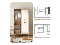 Guarda-roupa infantil 80x46x141.5 cm - com haste para pendurar roupas - 2 portas de correr - pés de madeira maciça - natural
