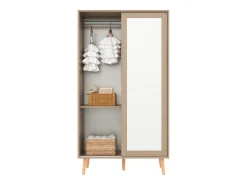 Guarda-roupa infantil 80x46x141.5 cm - com haste para pendurar roupas - 2 portas de correr - pés de madeira maciça - natural
