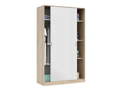 Guarda-roupa JULIA 2 portas de correr L120xA200cm Branco mate e carvalho claro, 3 prateleiras, cabideiro, design moderno