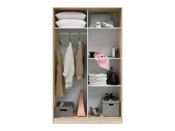 Guarda-roupa JULIA 2 portas de correr L120xA200cm Branco mate e carvalho claro, 3 prateleiras, cabideiro, design moderno