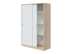 Guarda-roupa JULIA 2 portas de correr L120xA200cm Branco mate e carvalho claro, 3 prateleiras, cabideiro, design moderno
