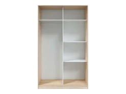 Guarda-roupa JULIA 2 portas de correr L120xA200cm Branco mate e carvalho claro, 3 prateleiras, cabideiro, design moderno