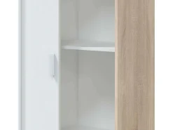Guarda-roupa JULIA 2 portas de correr L120xA200cm Branco mate e carvalho claro, 3 prateleiras, cabideiro, design moderno