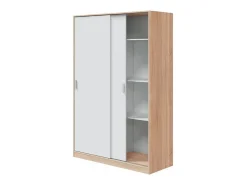 Guarda-roupa JULIA 2 portas de correr L120xA200cm Branco mate e carvalho claro, 3 prateleiras, cabideiro, design moderno