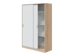 Guarda-roupa JULIA 2 portas de correr L120xA200cm Branco mate e carvalho claro, 3 prateleiras, cabideiro, design moderno