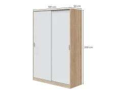 Guarda-roupa JULIA 2 portas de correr L120xA200cm Branco mate e carvalho claro, 3 prateleiras, cabideiro, design moderno