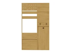 Guarda-roupa moderno - 105 x 38 x 180 cm - com espelho + ganchos ajustáveis + 1 porta + 2 gavetas + banco - aglomerado - cor natural