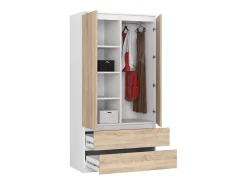 Guarda-Roupa Moderno Branco/Sonoma com 2 Portas e 2 Gavetas - 90x180x51 cm