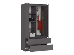 Guarda-roupa Moderno S90 com 2 Portas e 2 Gavetas - Grafite Cinza, 90cm