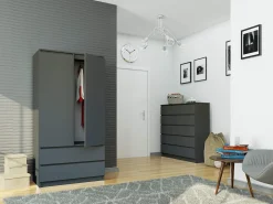 Guarda-roupa Moderno S90 com 2 Portas e 2 Gavetas - Grafite Cinza, 90cm