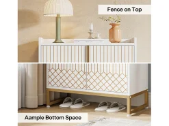 Guarda-roupa para Sapatos, Armário para 25 Pares de Sapatos com Portas, Estante de Armário de Grande Capacidade com Estrutura em Metal Dourado