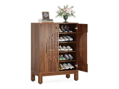 Guarda-roupa para sapatos com 5 níveis, com portas redondas em persianas e prateleiras ajustáveis