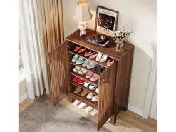 Guarda-roupa para sapatos com 5 níveis, com portas redondas em persianas e prateleiras ajustáveis
