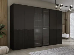 Guarda-roupa: Preto Grafite / Vidro Canelado, 300 x 200 x 51 cm