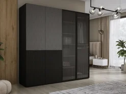 Guarda-roupa: Preto Grafite / Vidro Canelado, 200 x 200 x 51 cm