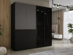 Guarda-roupa: Preto Grafite / Vidro Antisol, 200 x 200 x 51 cm