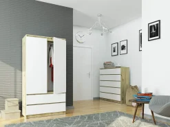 Guarda-Roupa S90 2 Portas 2 Gavetas - Carvalho Artisan/Branco - 180x90 cm