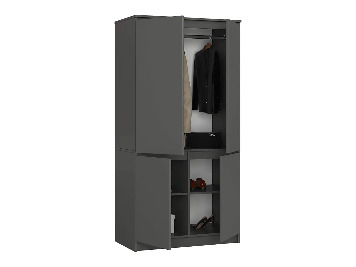 Guarda-roupa S90 4D Grafite Cinza com 4 Portas e 4 Prateleiras - Montagem Fácil