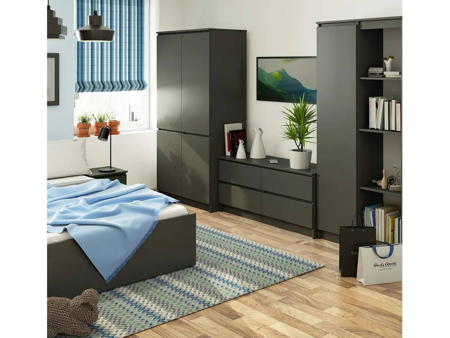 Guarda-roupa S90 4D Grafite Cinza com 4 Portas e 4 Prateleiras - Montagem Fácil