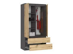 Guarda-Roupa Vertical 2 Portas 2 Gavetas Grafite/Carvalho Artisan 90x180x51 cm