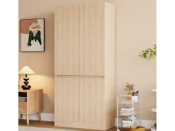 Guarda-roupa 70x40x170 cm - 4 portas - com haste para pendurar roupas - Natural