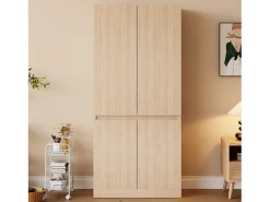 Guarda-roupa 70x40x170 cm - 4 portas - com haste para pendurar roupas - Natural