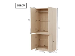 Guarda-roupa 70x40x170 cm - 4 portas - com haste para pendurar roupas - Natural