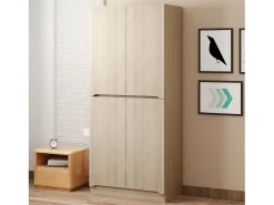 Guarda-roupa 70x40x170 cm - com 4 portas - com compartimentos de armazenamento - Natural