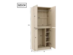 Guarda-roupa 70x40x170 cm - com 4 portas - com compartimentos de armazenamento - Natural