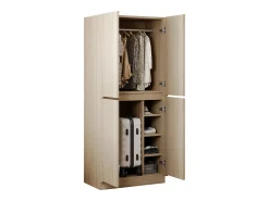 Guarda-roupa 70x40x170 cm - com 4 portas - com compartimentos de armazenamento - Natural