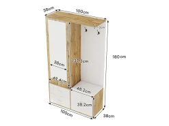 Guarda-roupa 100x38x108.1 cm - Com espelho - Com sapateiro - Com ganchos e cabides retráteis - Branco + Natural
