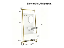 Guarda-roupa/armário de armazenamento com espelho + sapateira - ganchos de metal - 78 x 38,5 x 180,5 cm - MDF - branco