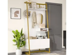 Guarda-roupa/armário de armazenamento com espelho + sapateira - ganchos de metal - 78 x 38,5 x 180,5 cm - MDF - branco