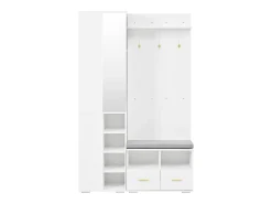 Guarda-roupa/cabideiro - 120 x 35 x 190 cm - com banco para sapatos + 3 ganchos + espelho + gavetas - aglomerado - branco
