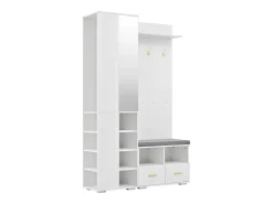 Guarda-roupa/cabideiro - 120 x 35 x 190 cm - com banco para sapatos + 3 ganchos + espelho + gavetas - aglomerado - branco