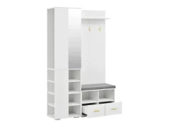 Guarda-roupa/cabideiro - 120 x 35 x 190 cm - com banco para sapatos + 3 ganchos + espelho + gavetas - aglomerado - branco