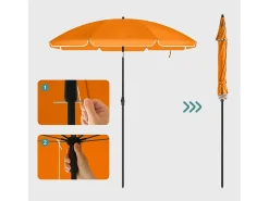 Guarda-sol de jardim ø 2 m proteção UPF 50+ inclinável portátil resistente ao vento com varetas de fibra de vidro e bolsa laranja 12_0001758