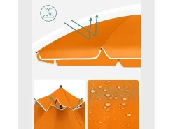 Guarda-sol de jardim ø 2 m proteção UPF 50+ inclinável portátil resistente ao vento com varetas de fibra de vidro e bolsa laranja 12_0001758