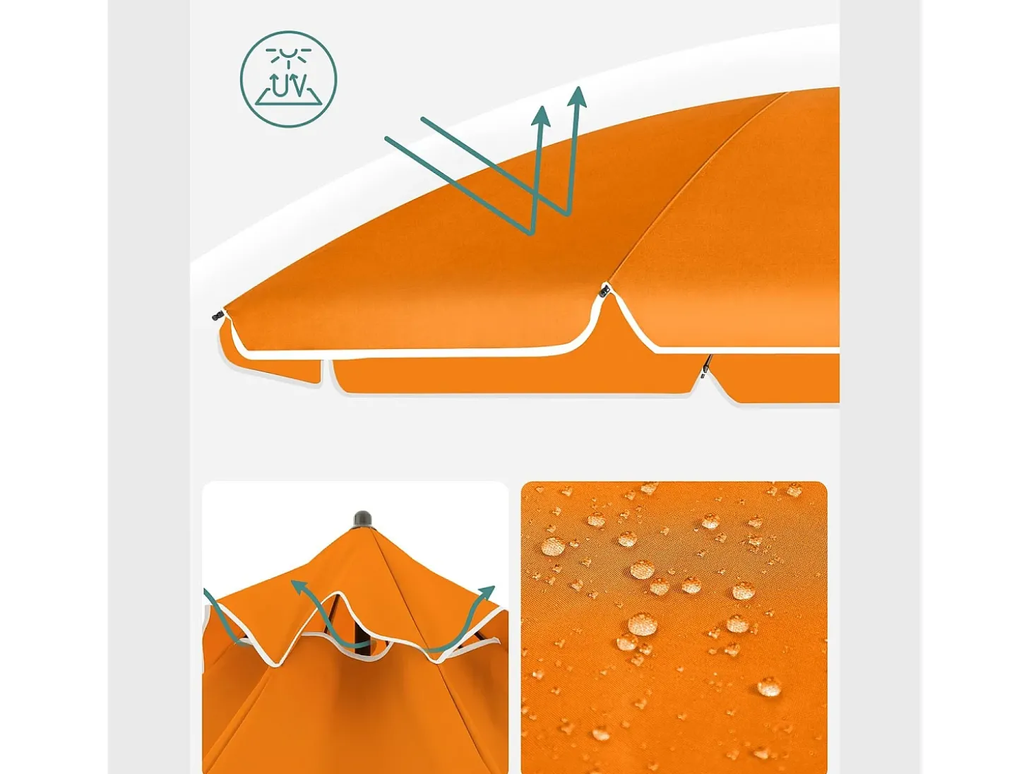 Guarda-sol de jardim ø 2 m proteção UPF 50+ inclinável portátil resistente ao vento com varetas de fibra de vidro e bolsa laranja 12_0001758