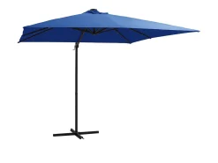 Guarda-sol de jardim com braço articulado iluminação LED e mastro de aço 250 x 250 cm azul celeste 02_0008446