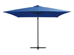 Guarda-sol de jardim com braço articulado iluminação LED e mastro de aço 250 x 250 cm azul celeste 02_0008446