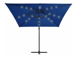 Guarda-sol de jardim com braço articulado iluminação LED e mastro de aço 250 x 250 cm azul celeste 02_0008446