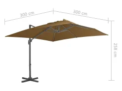 Guarda-sol de jardim com estrutura em balanço e mastro de alumínio 300 x 300 cm cor taupe 02_0008616