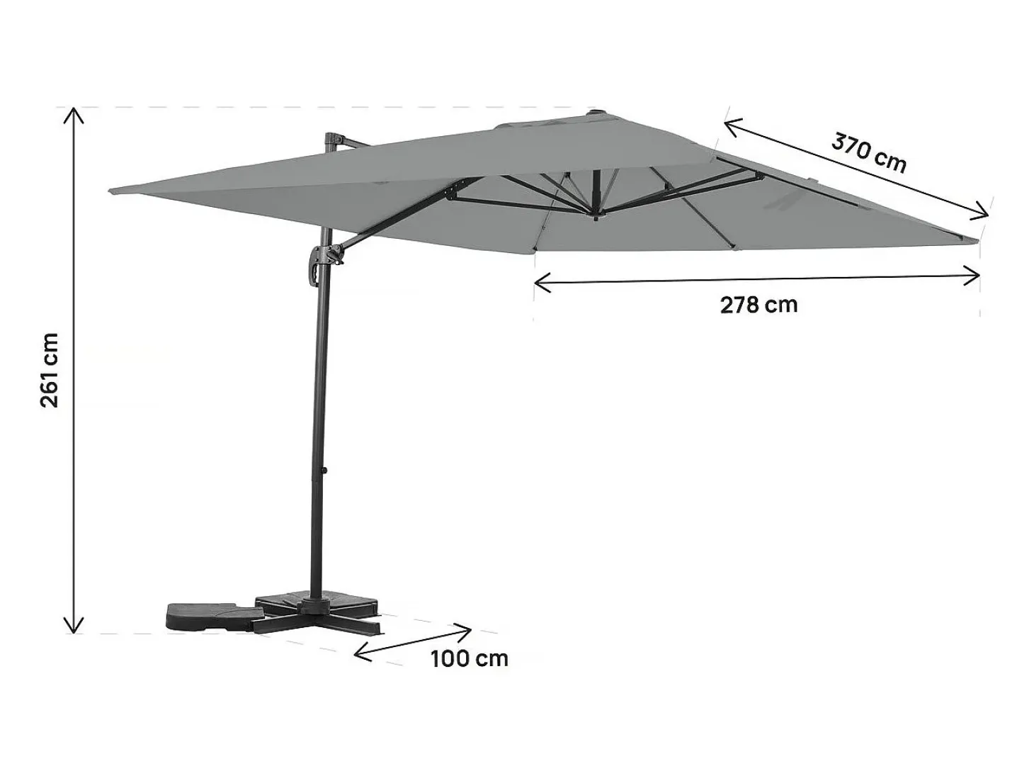 Guarda-sol de jardim deslocado em alumínio "Sky 4" - 3 x 4 m - Cinza - Com capa