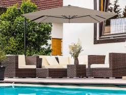 Guarda-sol de jardim deslocado em alumínio "Sky 4" - 3 x 4 m - Taupe - Lajes para pesagem incluídas