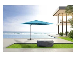 Guarda-sol de jardim offset em alumínio "Sun 4" - Retângulo - 3 x 4 m - Azul - Lajes ponderadas incluídas